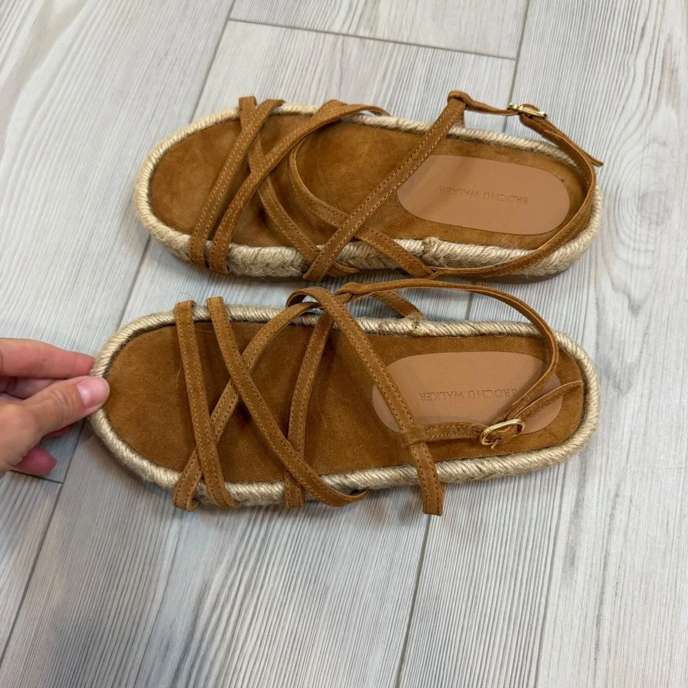 Brochu Walker 6 Dawson Brown Suede Strappy Espadrille Sandals Made in Portugal